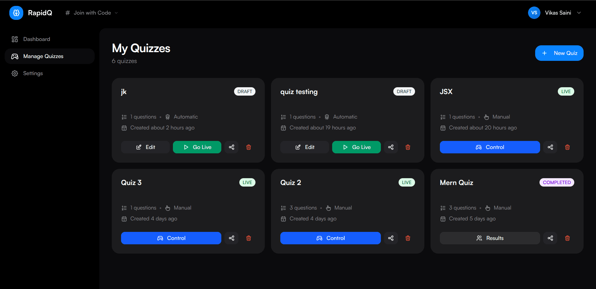 RapidQ - Quiz Platform screenshot